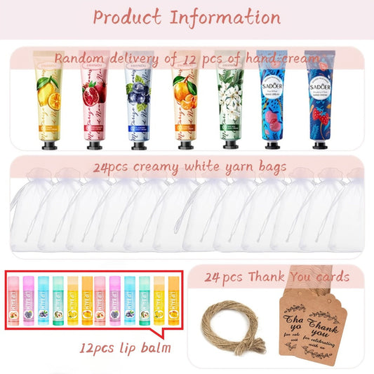 24pcs Bulk Lip Balm & Hand Cream Gift Set – Party Favors, Wedding & Thank You Gifts for Guests