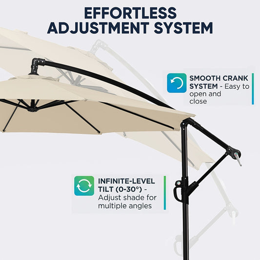 Cantilever Patio Umbrella 10 Ft Offset Hanging Outdoor Umbrella with Crank, Push Button Tilt & Cross Base, Market Umbrella for Patio Deck Pool Backyard, 8 Colors