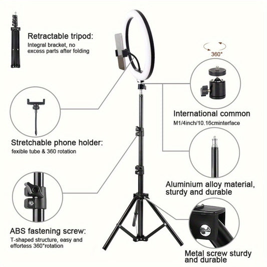 Ring Light 10 Inch with Tripod Stand & 2 Phone Clips – Dimmable LED Selfie Light for TikTok, YouTube, Makeup, Live Streaming, Video Calls, Photography & Home Studio Lighting Kit