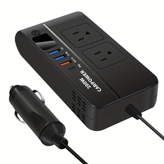 200W Car Power Inverter DC 12V to AC 110V with USB-C PD 20W & QC3.0 Fast Charging
