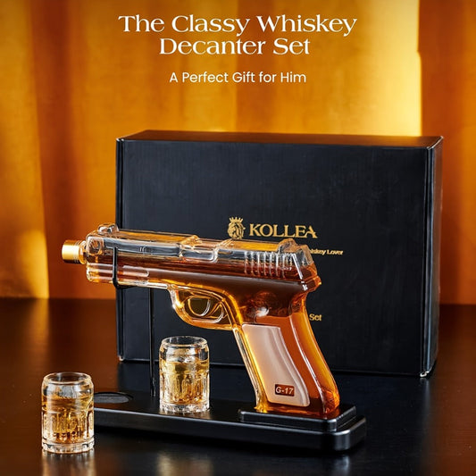 Pistol Whiskey Decanter Set with 2 Shot Glasses – Cool Liquor Dispenser Gift for Him, Husband, Dad | Unique Birthday & Anniversary Bar Gift