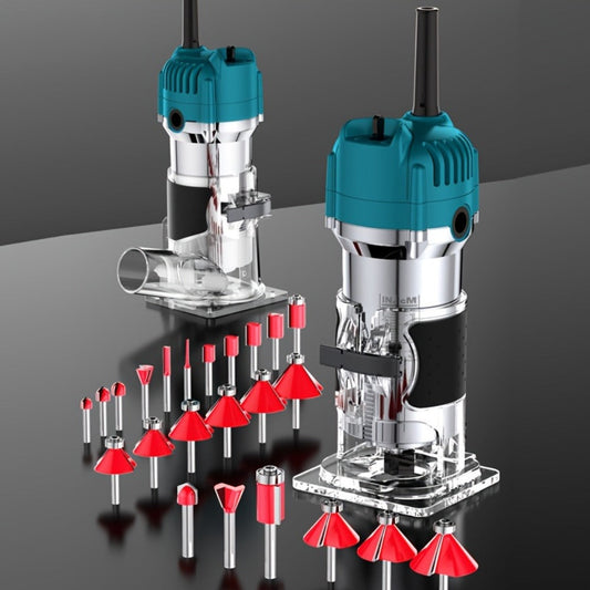 Wood Router Carving Machine Electric Trimmer – Wood Slotting, Drilling & Engraving Tool with Optional 15pc Milling Cutter Set, for Woodworking, Furniture Making & DIY Crafts
