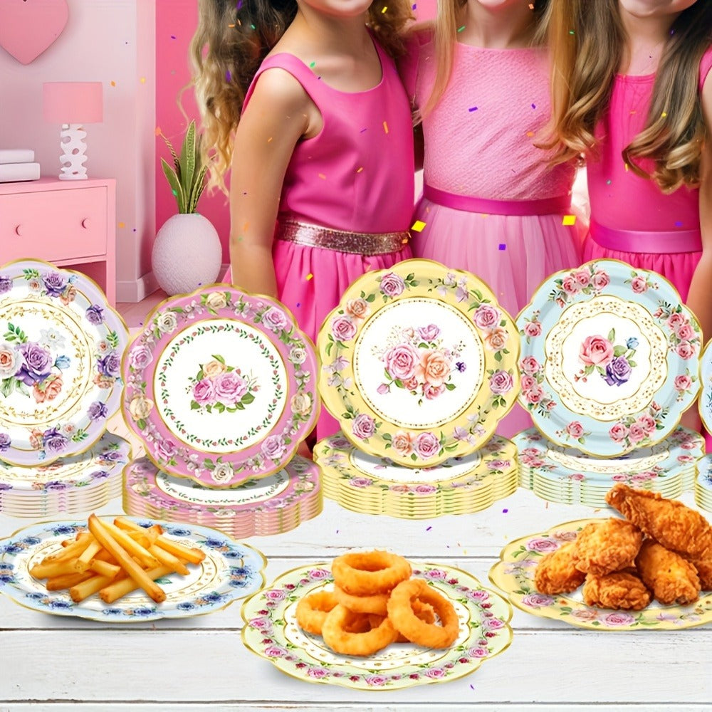 Floral Paper Plate Party Supplies Pack with 48 Botanical-Print Plates in Six Coordinated Designs