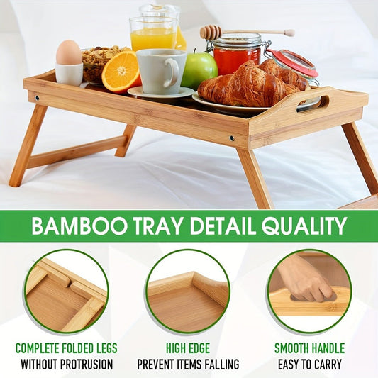 Bamboo Bed Tray Table with Foldable Legs & Handles, Breakfast Tray for Eating, Working & Snacking in Bed — Food-Safe, Durable Lap Desk | White, Black, Natural Bamboo | 1 or 2 Pack