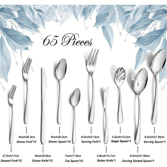 Stainless Steel Silverware Set Flatware Set with Forks Spoons & Knives – Modern Cutlery Set for Kitchen, Dining & Parties, Service for 4/6/12, 20/24/30/65 Piece