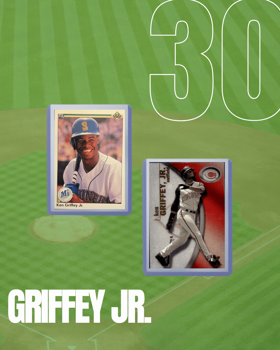 Sports Trading Cards, Ken Griffey Jr Five-Card Baseball Lot with Topps, Panini, Fleer and Donruss Artwork