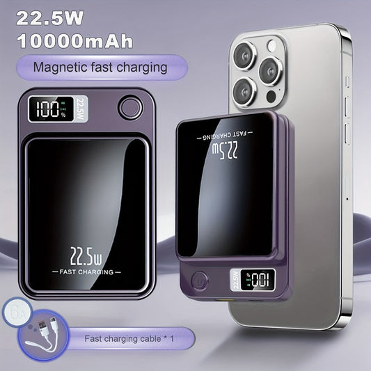 MagSafe Compatible Magnetic Wireless Power Bank 5000mAh 10000mAh – 22.5W PD20W Fast Charging Portable Charger with LED Display, Dual Output & Dual Input for iPhone 17 16 15 14 13 12 & Android