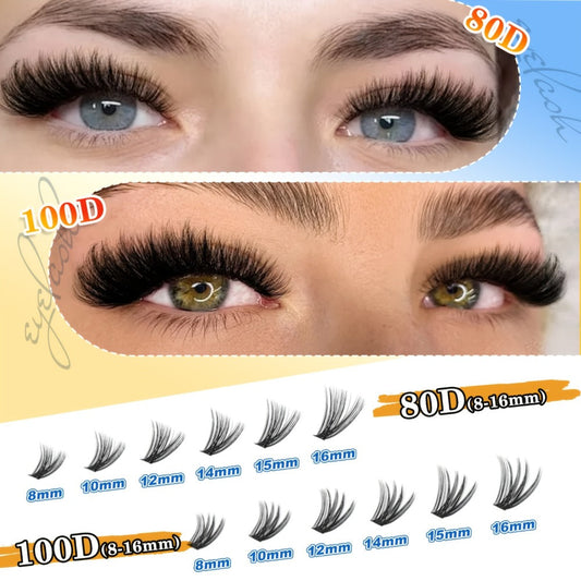 Lash Clusters Kit 720Pcs Individual Eyelash Extensions 30D 50D 80D 100D C Curl Wispy Cluster Lashes with Bond Glue & Tweezers – Complete DIY Lash Extension Kit for Beginners, Natural to Dramatic Eye Look