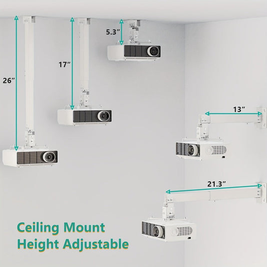 Ceiling Mounted Projector Bracket Adjustable Angle Height & Extendable Arm, 40LB Load Capacity, Universal LCD DLP Projector Mount Hanger for Home Theater Office Classroom