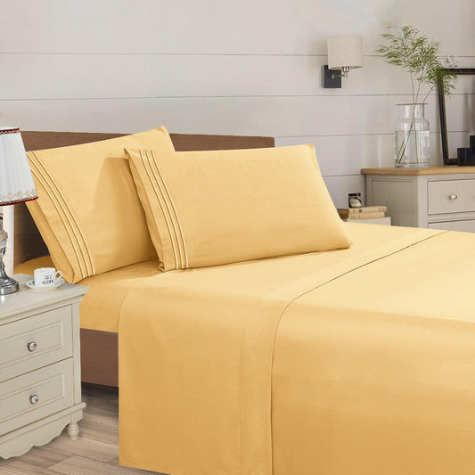 Microfiber Bed Sheet Set 4-Piece Deep Pocket Cooling Sheets Twin Full Queen King Cal King Split King – Soft Wrinkle Fade Resistant Hotel Quality Bedding