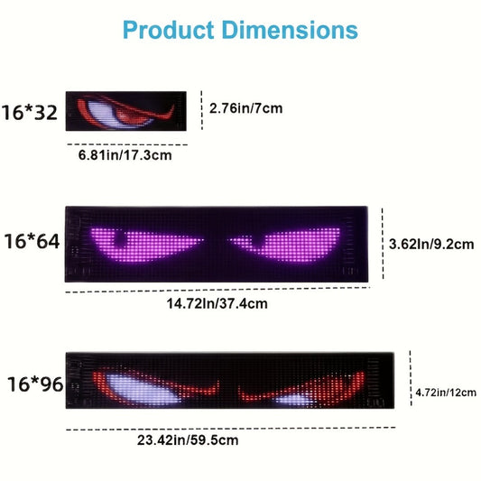 Flexible LED Matrix Screen Display DIY Text Picture & GIF – App & Remote Control, 5V USB Powered | 16x32 to 16x144 | Car, Store, Bike, Event & Holiday Signage
