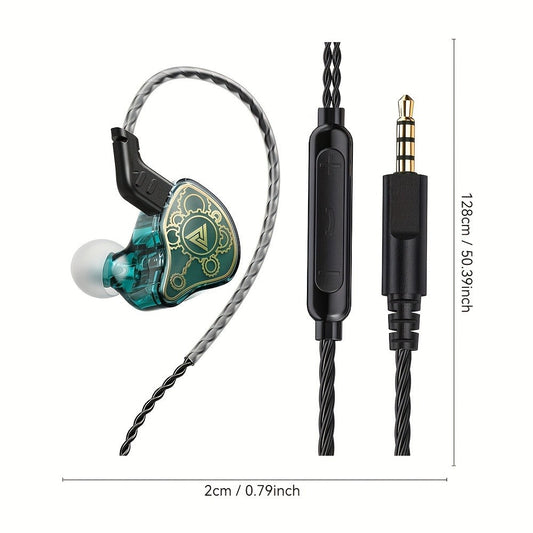QKZ Hi7T Transparent Dynamic Resin Wired Earphones DJ Monitor HiFi Stereo Heavy Bass 3.5mm In-Ear Earbuds Volume Adjustable Mic for Sports Gaming Gym Music Studio