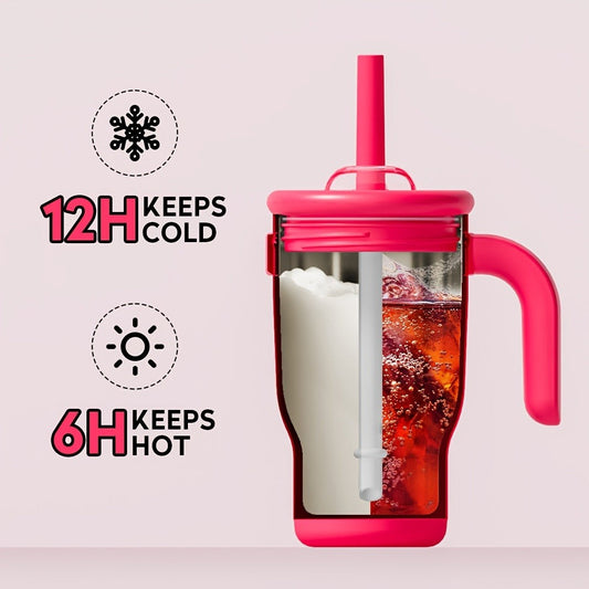 Insulated Tumbler 14oz Stainless Steel with Handle, Straw, Two-Way Lid and Ten Color Options