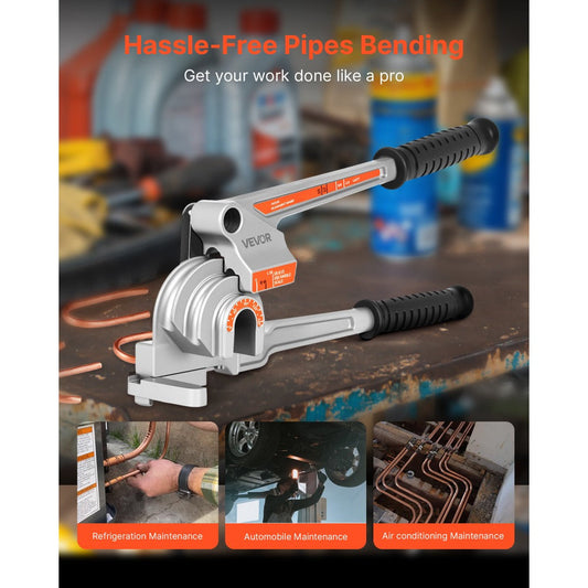 Pipe Tube Bender 3-in-1 Lever Type, Fits 1/4" 3/8" 1/2" O.D. Tubes, 0-180° Bending, Aluminum Alloy Lightweight Portable Tube Bender for Copper Aluminum HVAC Automotive DIY Plumbing Repair