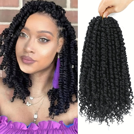Pre-Looped Passion Twist Crochet Hair 8 Packs Pre-Twisted Curly Ends Bohemian Short Twist Braids – Women 8 10 12 Inch Natural Black Honey Blonde Auburn Burgundy Copper Red Beginner Friendly
