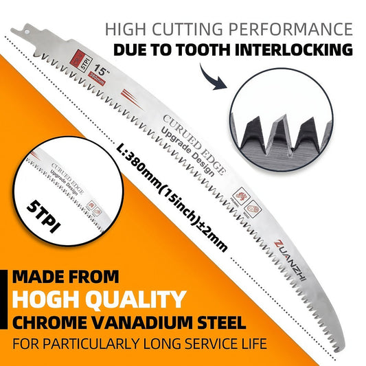 Reciprocating Saw Blade Pruning Arc Edge 3 Pack 6TPI Japanese Teeth CR-V Ultra Hardened for Wood Pruning Tree Trimming Wood Cutting 1/2 Inch Shank 9.5 12 15 Inch Options