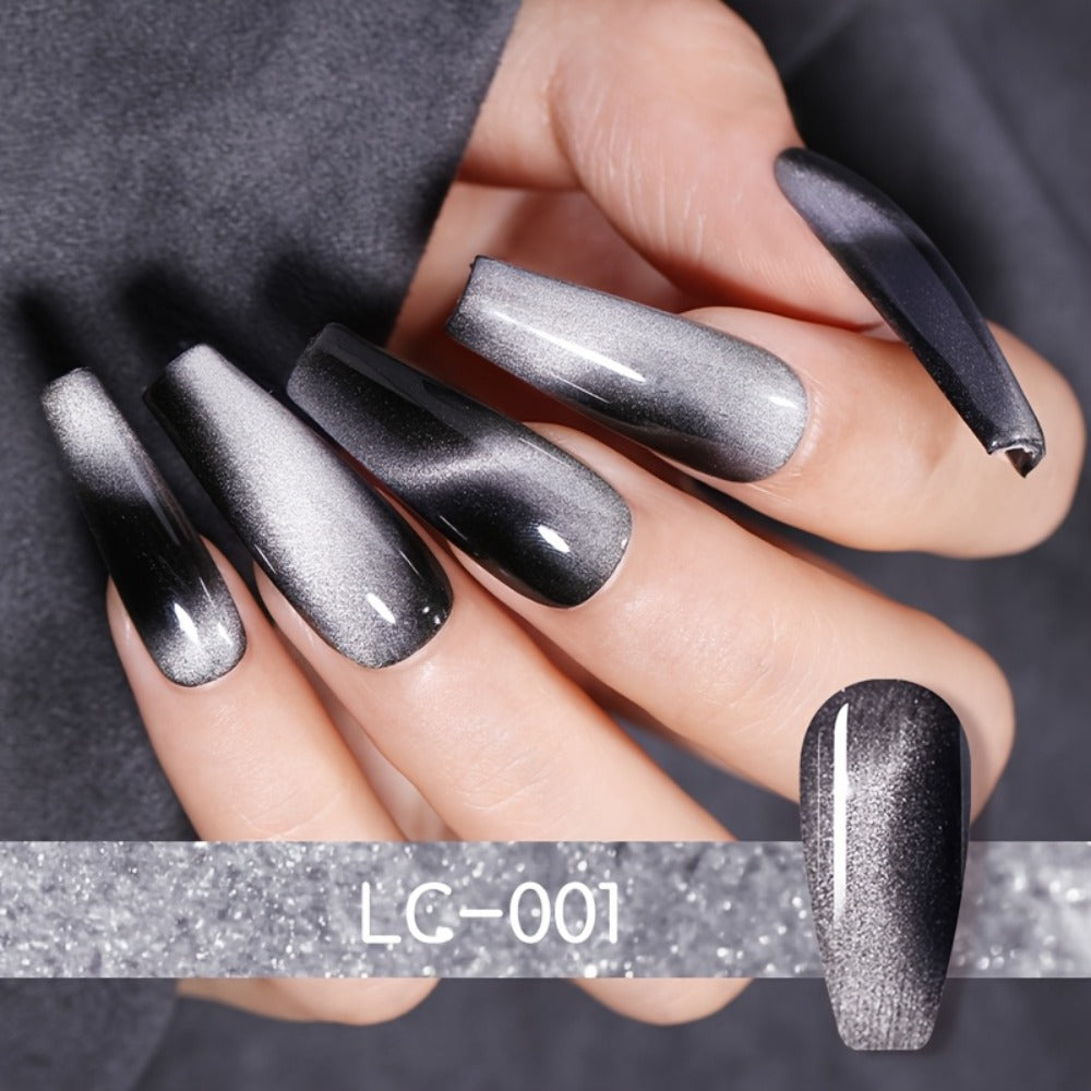 Gel Nail Polish – Cat Eye Magnetic 8pcs Aurora Glitter Black Crystal Semi-Permanent — 3D Light-Shifting Nail Art Gel No Base Color…