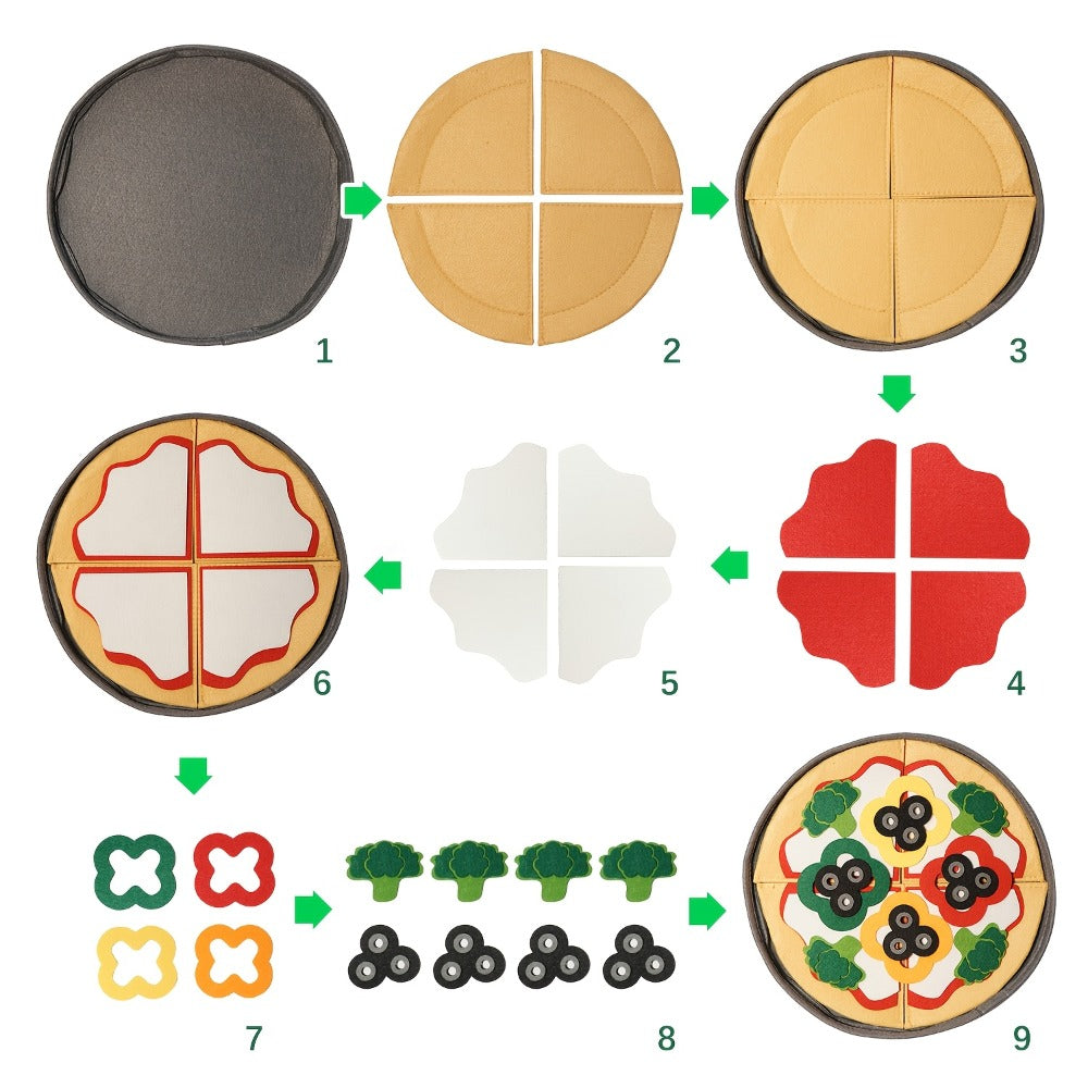 41-Piece Felt Pizza Pretend Play Set with 11.4-Inch Plate, Four Slices and Assorted Toppings