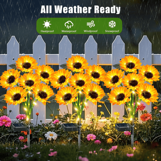 Sunflower Solar Lights Outdoor Garden Decor IP65 Waterproof - 15-Head Solar Powered Sunflower Stake Lights for Garden Flower Bed Pathway Terrace Yard, Decorative Solar Garden Lights Gift for Mom Grandma