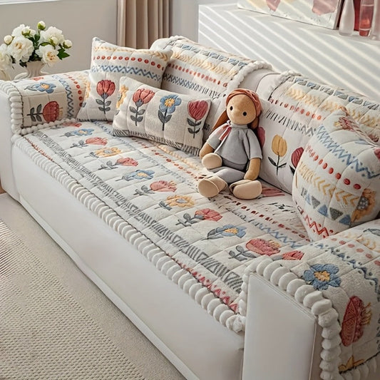 Sofa Cover 450 GSM Milk Velvet Bohemian Floral Print Panels for 2, 3 or 4 Seats and Pillowcase Options