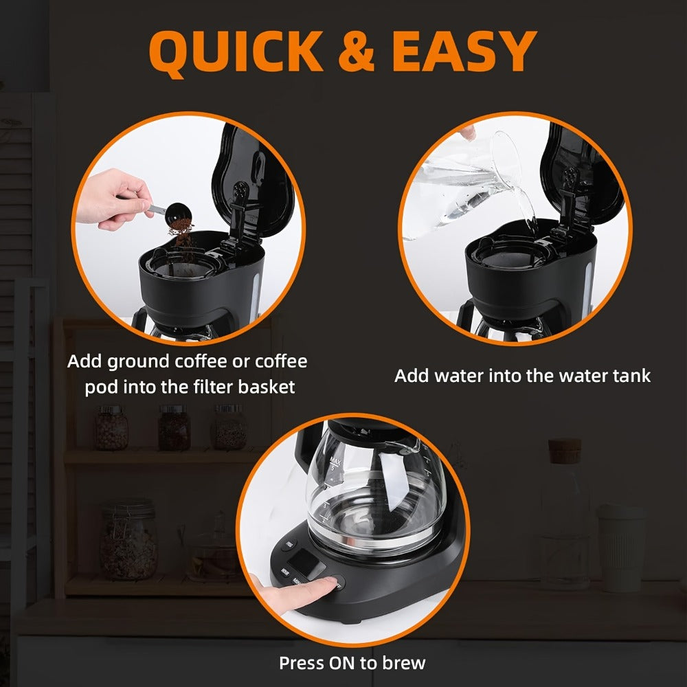 Five-Cup Programmable Drip Coffee Maker with 24-Hour Timer, Glass Carafe and Reusable Filter