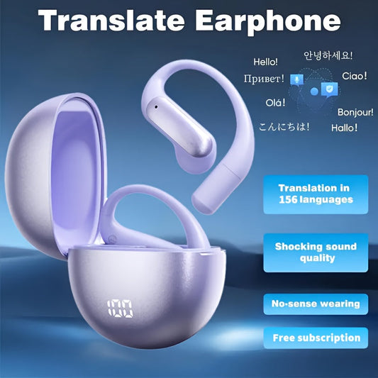 AI Translation Earbuds Real-Time 156 Languages, 3-in-1 Translator + Music + Calls, HD Sound, Ergonomic Ear-Hook Design, Bluetooth 5.0 - for Business Travel, Conferences, Education & Social Use