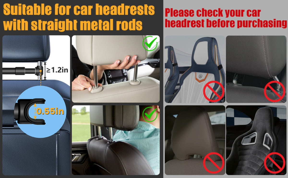 Car Headrest Tablet Mount 2-Pack – 360° Rotating Adjustable Holder for iPad & Tablets 5.5–18.4 Inch, Soft Sponge Padding, Portrait & Landscape Modes, Perfect for Kids in Back Seat