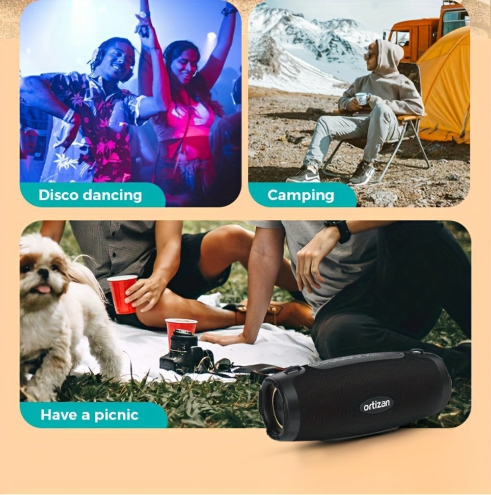 Bluetooth Speaker Ortizan 100W Boombox with 14000mAh Battery, IPX7 Rating, RGB Lights, USB and Carry Strap