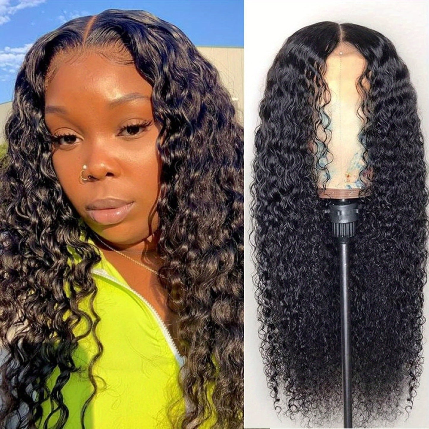 Body Wave Human-Hair 4x4 Lace Closure Wig in Black with Listed 180% Density and Five Length Options