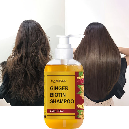 Ginger Biotin Shampoo 250g with Vitamin B7 for Hair Growth – Deep Cleansing, Hydrating, Anti-Breakage, Anti-Split Ends, Scalp Nourishing Strengthening Shampoo for Men and Women All Hair Types