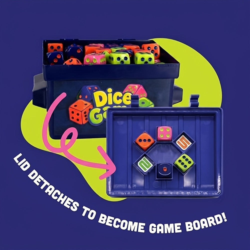 Eighty-Dice Party Board Game with Storage Bin, Four Color Sets, Lid Board and Adult Group Rules