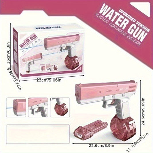 Dual Magazine Automatic Water Gun for Kids & Adults – High-Capacity Long-Range 30ft Squirt Blaster Ergonomic Grip, Blue & Pink, Pool Beach Backyard Summer Outdoor Fun