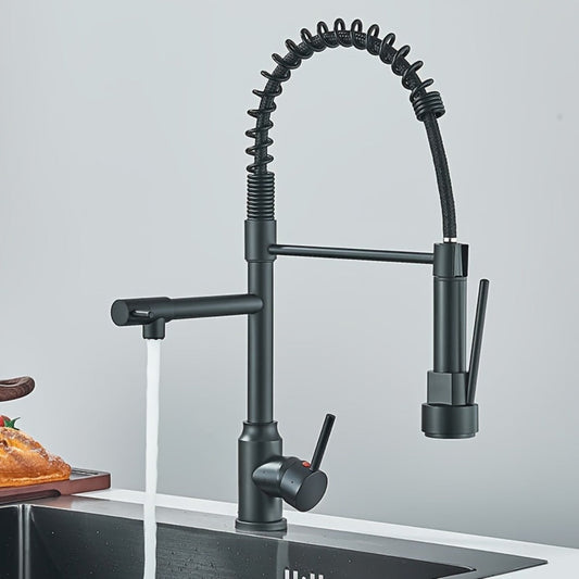 Kitchen Faucet with Pull Down Sprayer Single Handle Single Hole High Arc Spring Commercial Sink Faucet – 360° Swivel Splash-Proof Nozzle, Matte Black Chrome Brushed Nickel, Modern Monobloc Mixer Tap