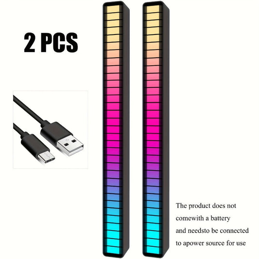 Sound Activated RGB Ambient Light Bars 2/4 Pack – Music Rhythm Sync USB Plug & Play, Color Changing Atmosphere Lights for Gaming Room, Car Interior, Streaming Studio, TikTok & Desk Setup