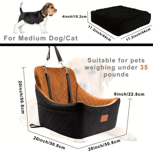 Dog Car Seat for Medium & Large Dogs | Memory Foam Pet Travel Car Bed with Seat Belt Pass-Through, Adjustable Straps, Removable Washable Cover, Harness Channel & 3-Strap Easy Installation, 4 Colors