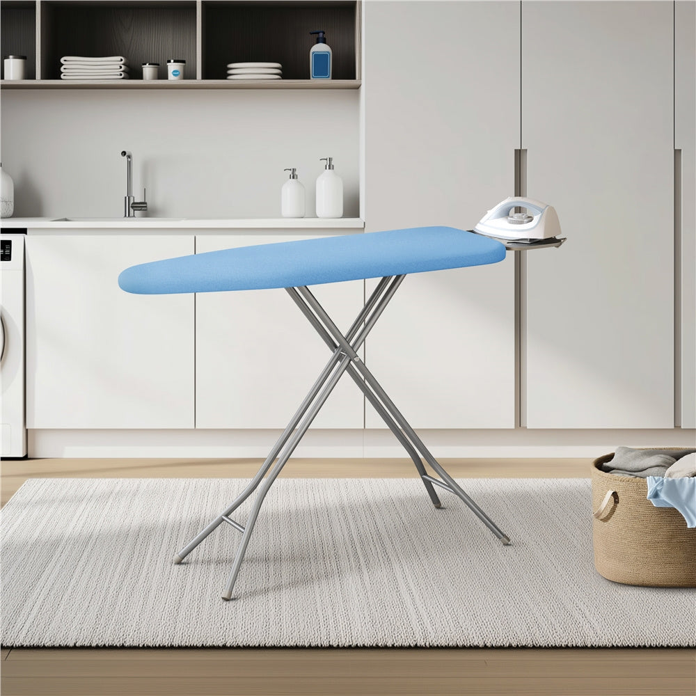 Ironing Board Full Size Adjustable Height Foldable Iron Board with 4-Leg Stand 4-Layer Thick Pad Iron Rest Safety Lock for Home Dorm Laundry Room