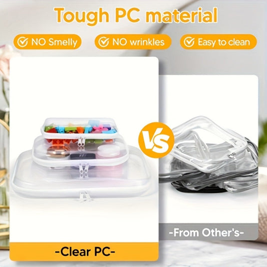 Clear Hard Shell Storage Bag Set 6Pcs Transparent Zippered Makeup Organizer Pouch Hard Plastic Pencil Case Travel Toiletry Bag Small Medium Large Sizes Multi-Purpose