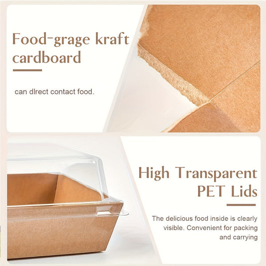 Kraft Paper Food Boxes with Clear Lid 50pcs Brown Bakery Box with String for Dessert Sandwich Cake Cookie Wedding Birthday Party Picnic Favor Packaging