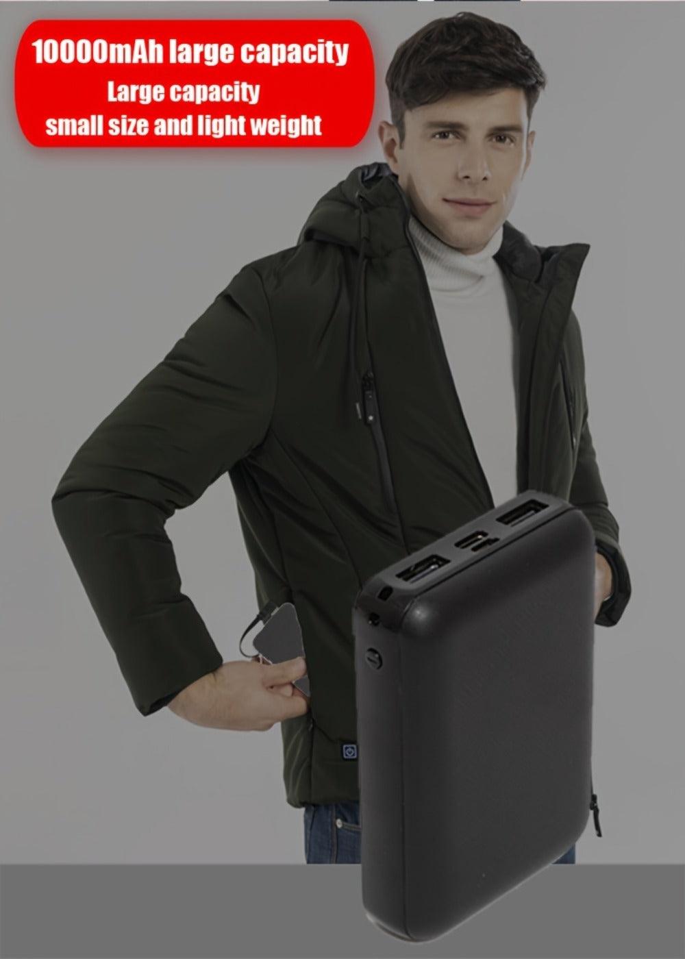 Power Bank 10000mAh 5V/3A with Dual USB Output, USB-C/Micro Input and LED Indicator for Heated Clothing