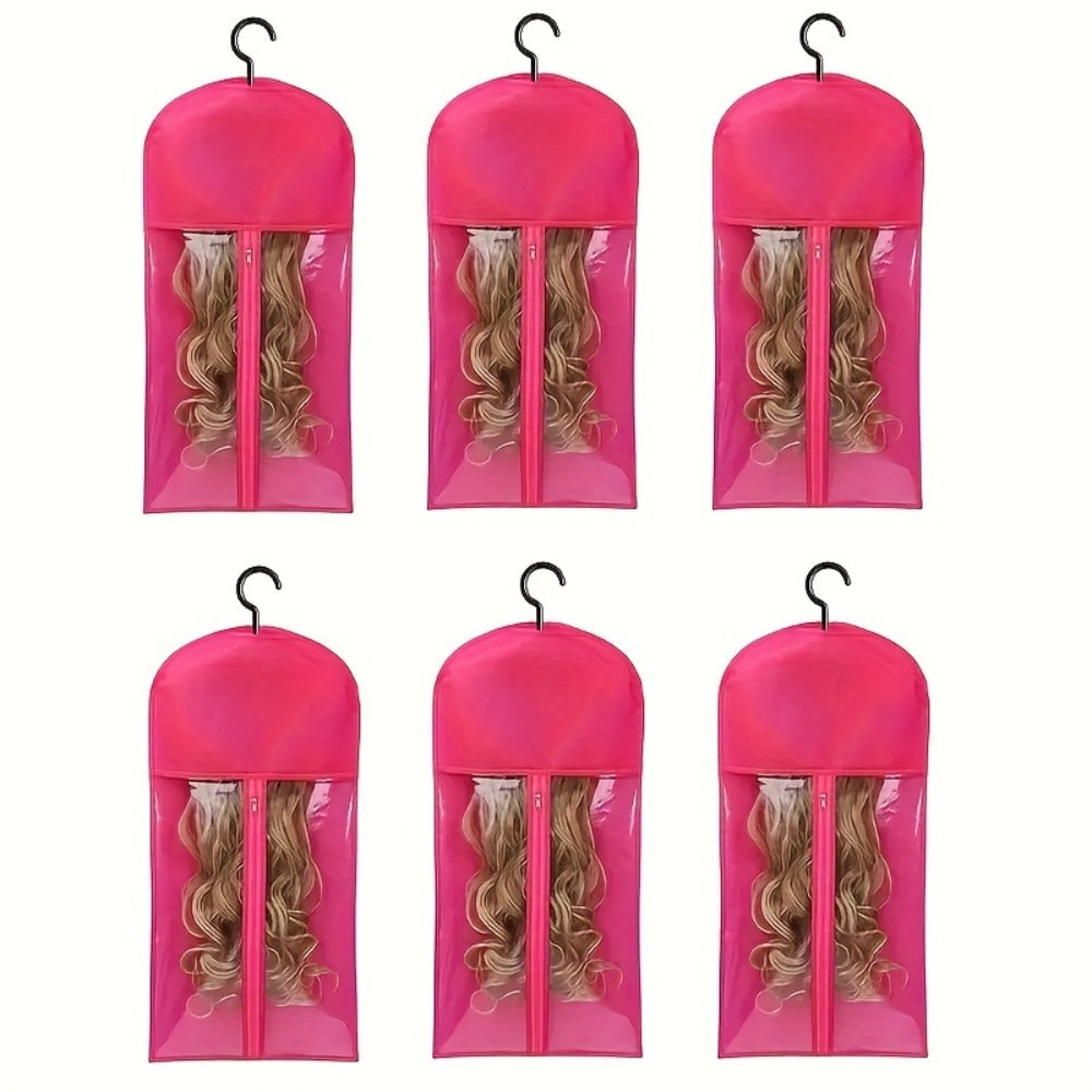 Wig Storage Bags with Hangers 6 Pack Dustproof Large Capacity Zipper Organizer Set for Wigs Hair Extensions Accessories Closet Travel Salon Home Black Non-Woven Fabric