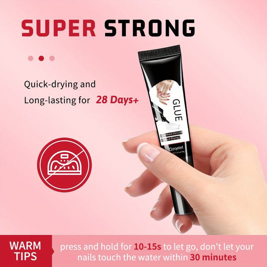 Press-On Nail Glue & Remover Kit 4pcs - 2x Semi-Solid Gel Nail Glue 10g + 2x Nail Polish Remover 10ml, Quick-Drying No-Lamp Strong Bond Adhesive for Fake, Acrylic & DIY Nails, Women Manicure Set