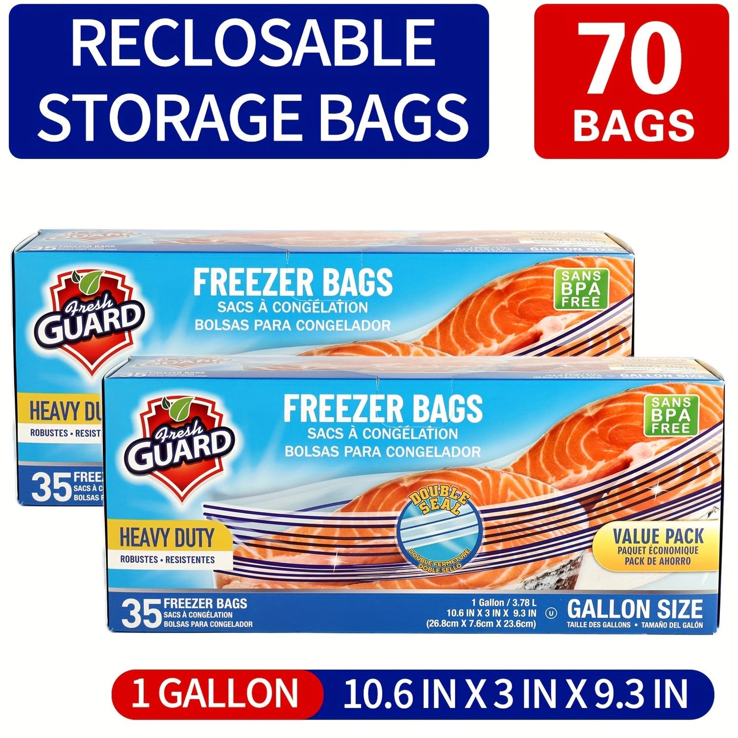 Reclosable Kitchen Storage Bags in Quarter-, One- or Two-Gallon Sizes with Five Count and Pack Options