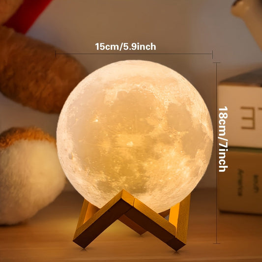 3D Moon Lamp Night Light 16 Colors 148 Modes Remote Control - USB Rechargeable Lunar Moon Light with Wooden Stand for Bedroom Decor Birthday Christmas Valentine Anniversary Gift for Her Him Kids 5.9"