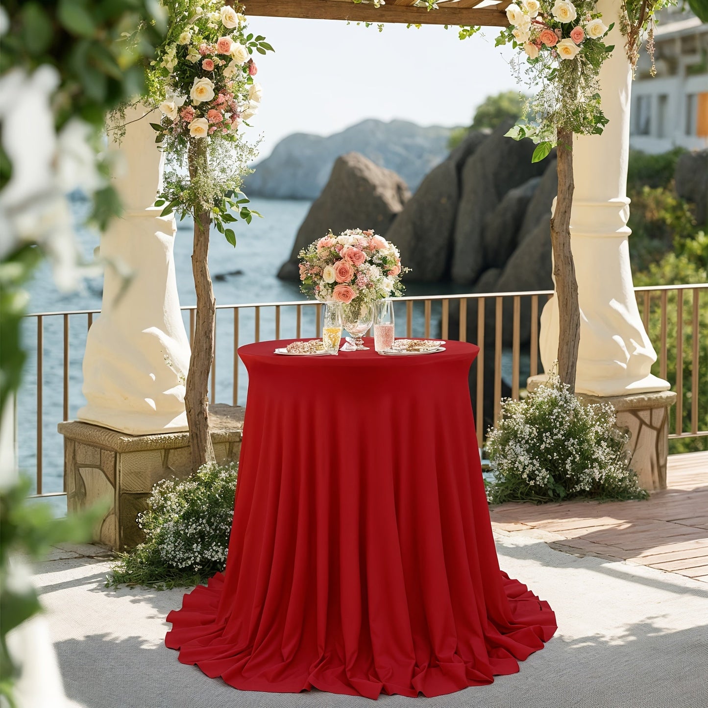 Round Spandex Cocktail Table Cover in Five Colors and Two Sizes, 43.31-Inch Height for Weddings and Events