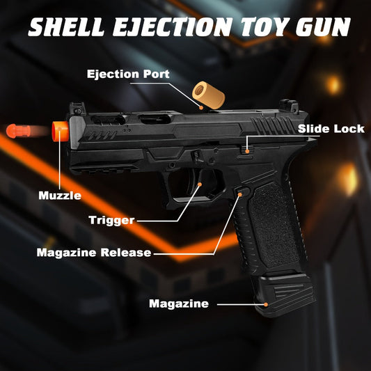 Soft Bullet Toy Gun Pistol with Ejecting Shells & 100 Bullets – Semi-Automatic Rapid Fire Foam Blaster for Kids Boys Ages 6+, Indoor Outdoor Shooting Game Toy, Birthday Christmas Halloween Gift