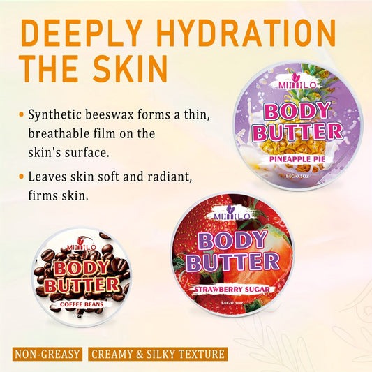 Fruity Body Glaze Set 8 Scents 100g×2 – Pineapple Coconut Strawberry Coffee Peach Doughnut Birthday Cake Non-Greasy All-Day Moisturizing Travel Size Body Lotion Gift for Women