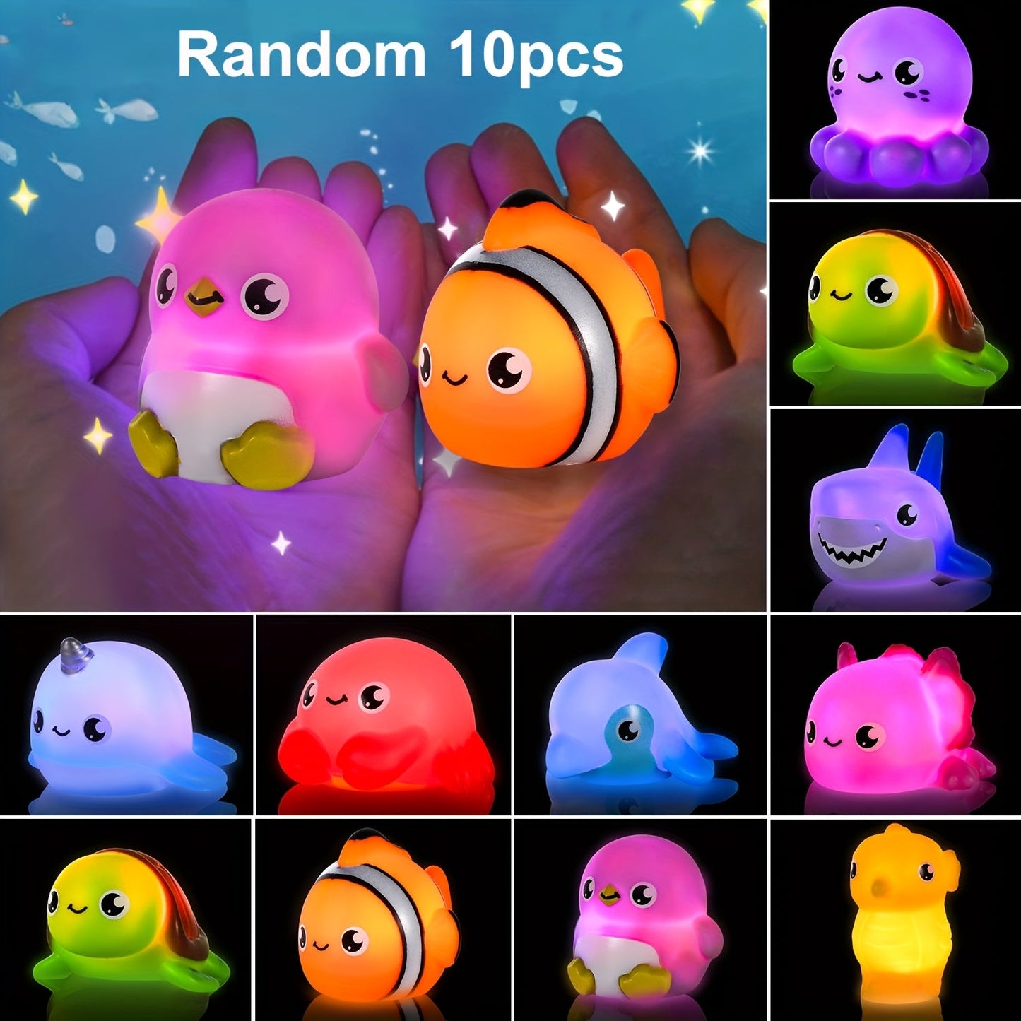 Sea Animal Light Up Bath Toys for Babies & Toddlers – 6/10 Pcs Color-Changing Floating Bathtub Toys, Sensory Water Pool Toys for Boys & Girls, Fun Bath Time Gift Set (Random Colors)