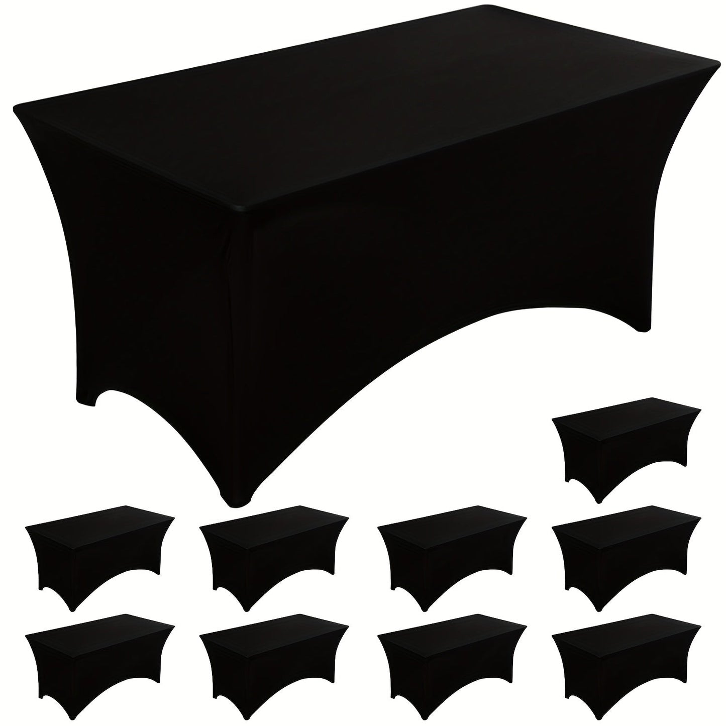 10pcs Spandex Tablecloth 6ft Rectangle Fitted Table Cover Stretch Wrinkle-Free for Wedding Reception Vendor Booth Catering Indoor Outdoor, 72Lx30Wx30H Inch, White/Black