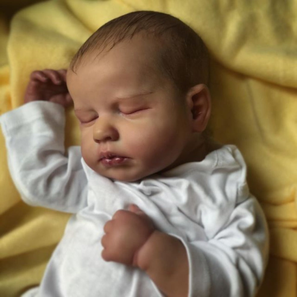 Sleeping 20-Inch Baby Doll with Cloth Body, White Long-Sleeve Outfit and 50 cm Size Label for Display