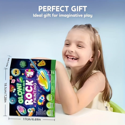 Stone Painting Set Glow in the Dark for Kids – Graffiti Puzzle Outdoor Art Craft Activity Kit Non-Toxic Screen-Free Creative Birthday Party Gift for Boys Girls Ages 5+